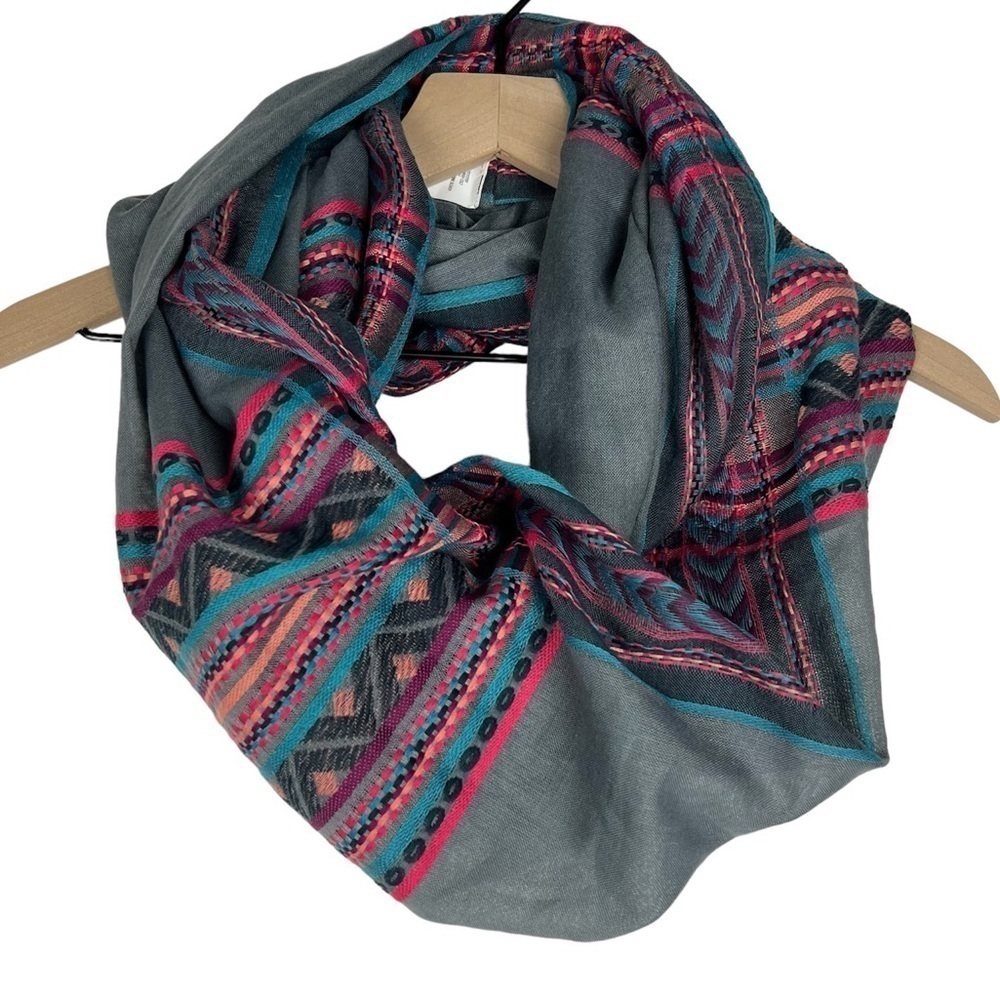 CAPELLI Scarf Infinity Aztec Southwestern Embroidered Boho Sheer Lightweight NWT